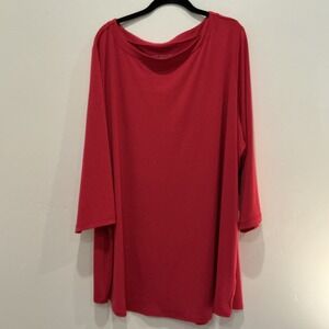 Susan Graver Modern Essentials Red Boat Neck 3/4 Sleeve Tunic Top 3X
